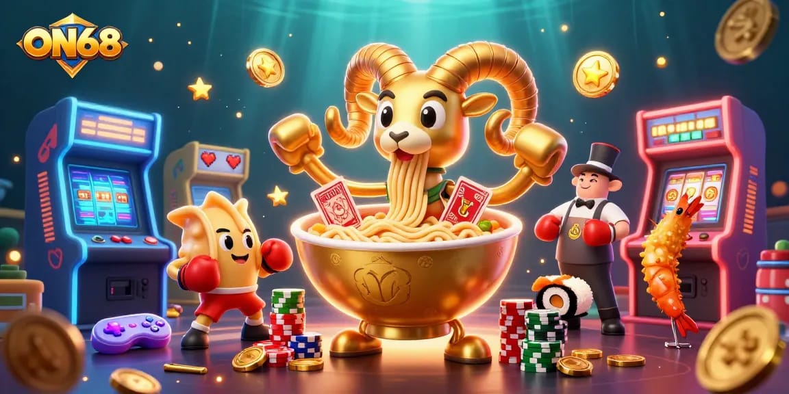 Engage in thrilling gameplay at ON68 with vibrant characters in a dynamic casino scene.