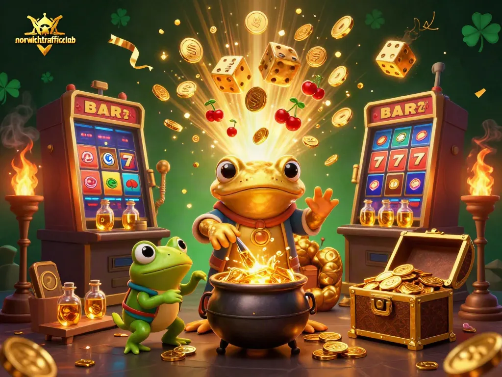 Experience the magic of norwichtrafficclub with a lively 3D scene of alchemy and casino elements.