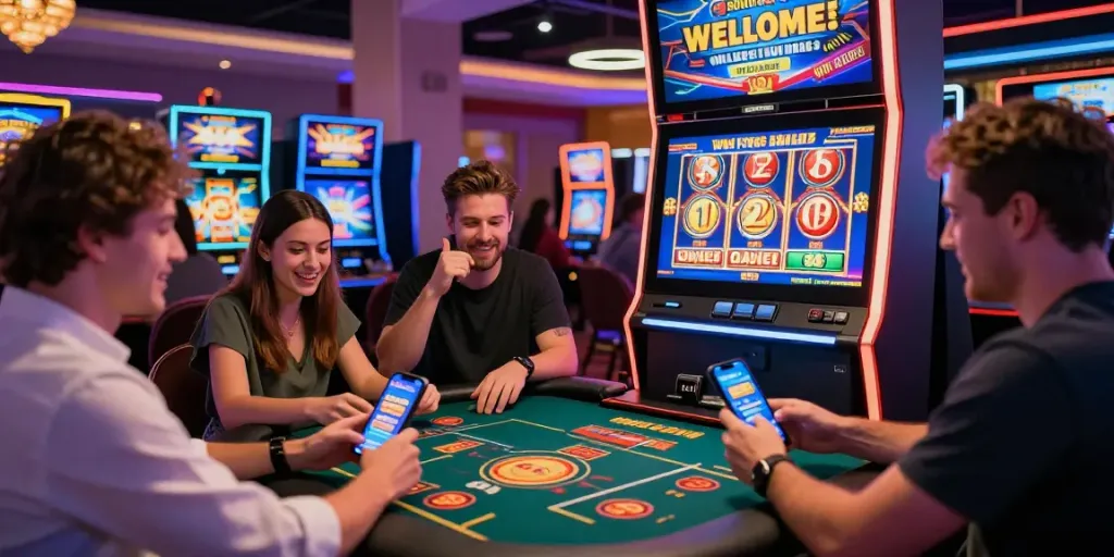 Players enjoying exciting games at non gamstop casinos with vibrant graphics and welcoming bonuses in a lively atmosphere.