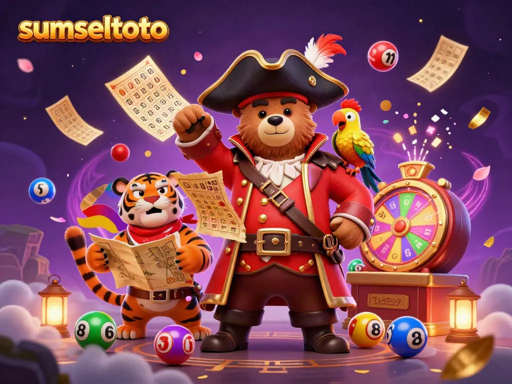 Experience thrilling lottery excitement with sumseltoto featuring a pirate bear and vibrant game elements.