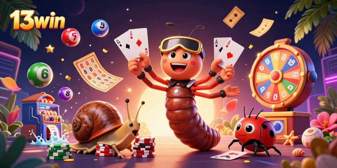 Experience lively betting action with 13win in this vibrant 3D casino illustration.