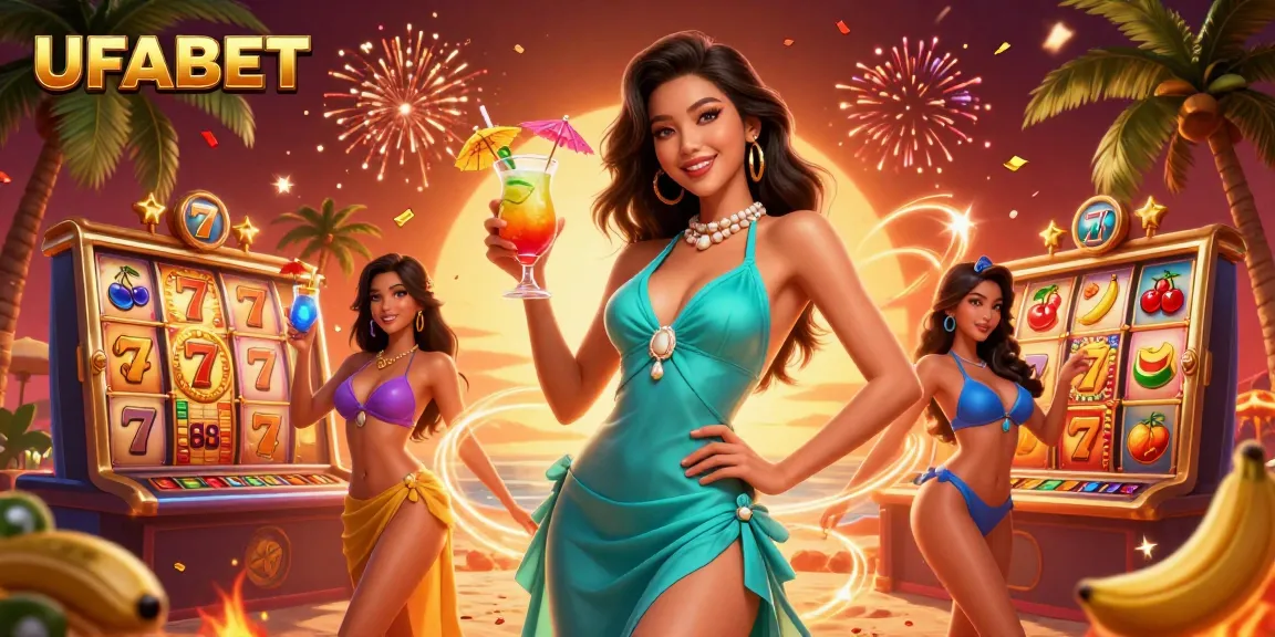 Experience winning spins at UFABET with vibrant slots and a tropical casino resort atmosphere.