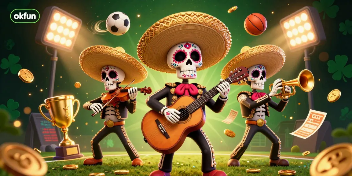 Engage with the vibrant okfun gaming world, featuring dynamic sports elements and a colorful mariachi band scene.