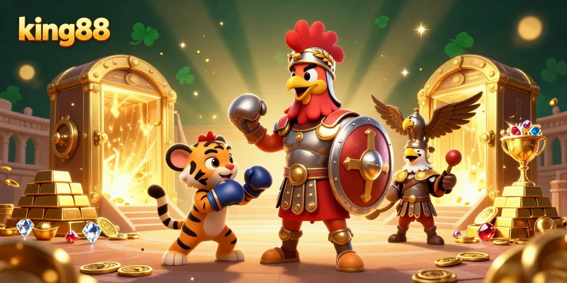 Experience exhilarating gameplay at king88 with thrilling characters battling in a vibrant casino arena.