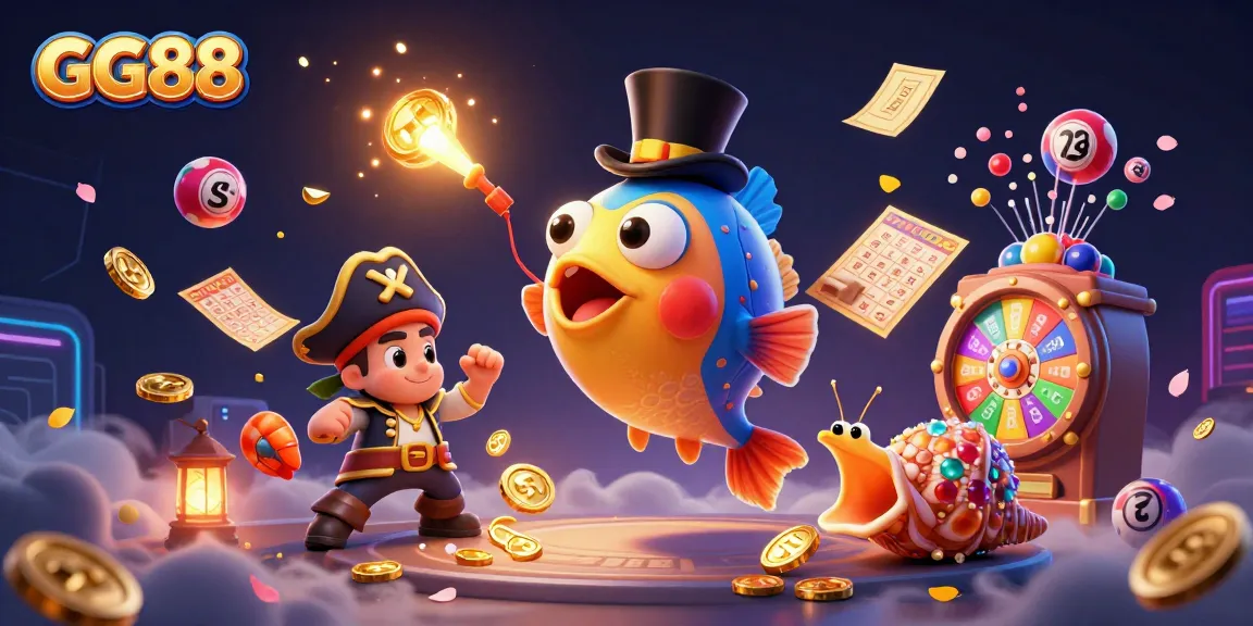 Engage with GG88's vibrant casino atmosphere featuring dynamic characters, colorful lottery elements, and game excitement.