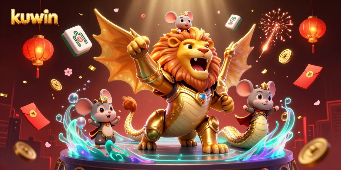 Kuwin showcases an exciting golden chimera in a vibrant gambling scene filled with dynamic game elements.