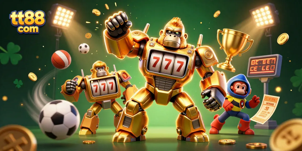 Experience thrilling gaming action at tt88 com with a vibrant 3D illustration showcasing exciting casino elements.