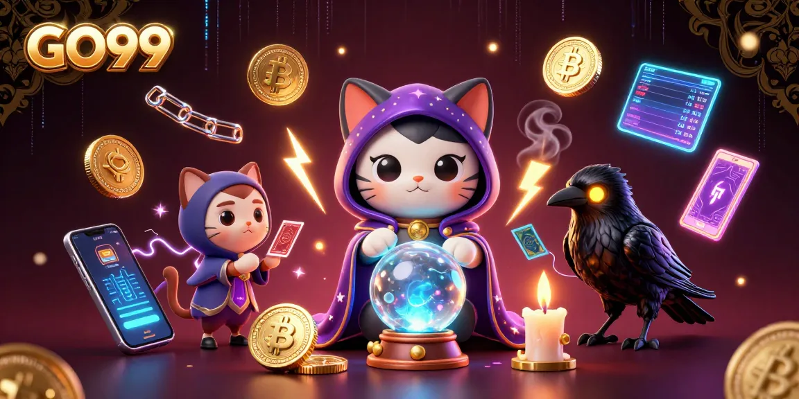 Experience the magic of GO99 with vibrant casino-themed 3D illustration featuring mystical elements and crypto.