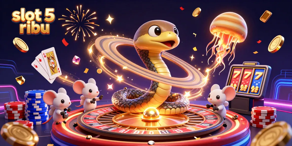 Experience excitement at slot 5 ribu with our cosmic casino scene featuring winning elements and vibrant characters.