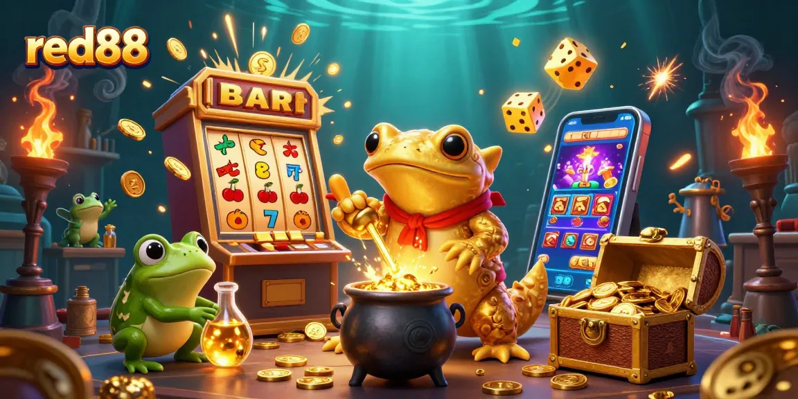 Experience the excitement of red88 with a vibrant 3D casino illustration showcasing gold coins and gaming elements.
