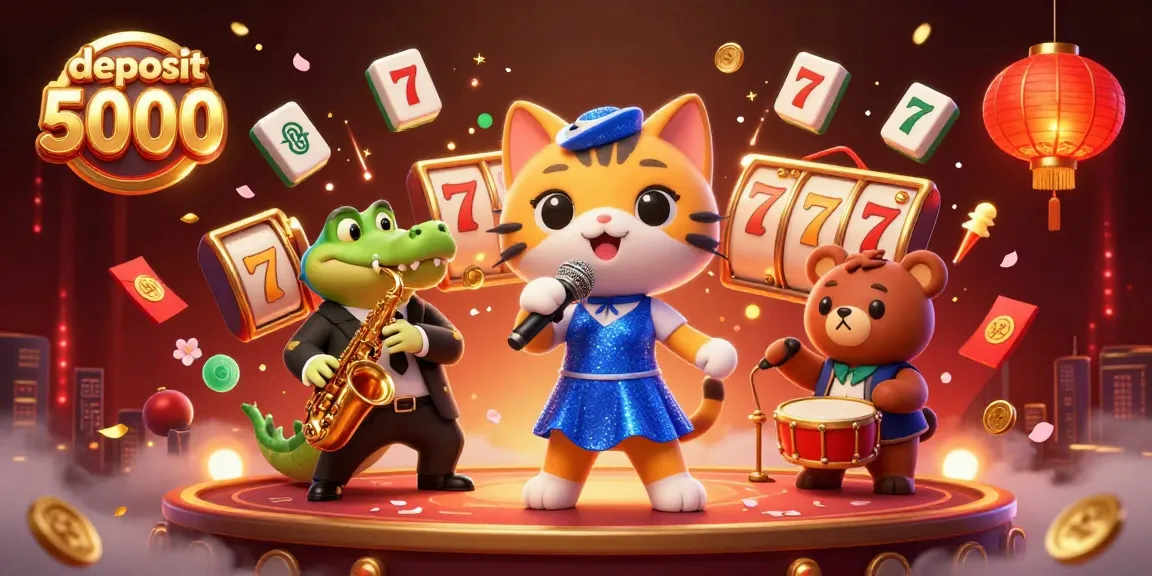 Experience excitement with deposit 5000 as characters enjoy lively casino action surrounded by vibrant game elements.