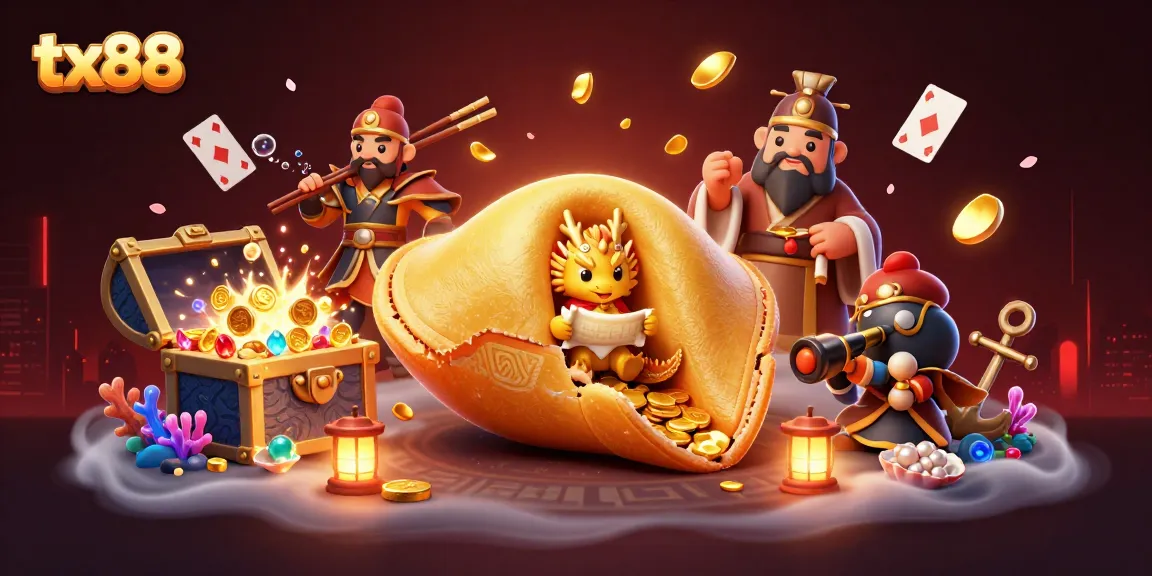 Join the excitement at tx88 with the golden fortune cookie and treasure-filled underwater scene.
